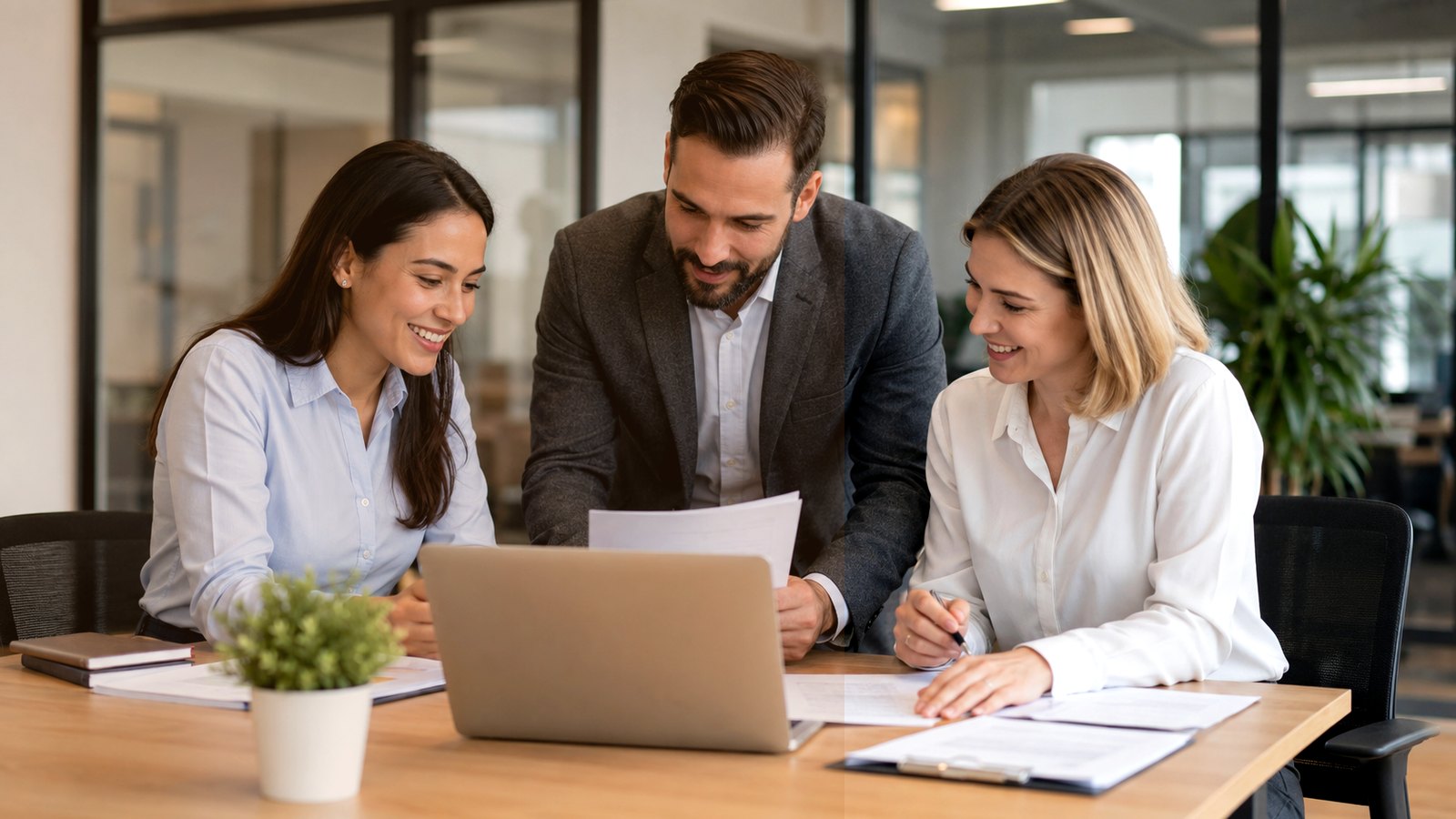 Professionnels analysant des documents dans un bureau